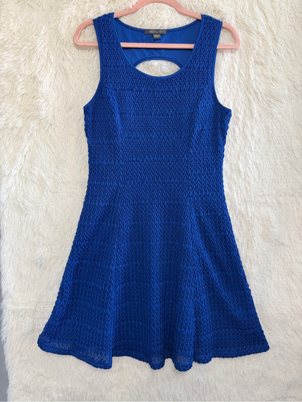 Suzy Shier Womens Textured Skater Dress Size L Royal Blue Party Girl Sleeveless